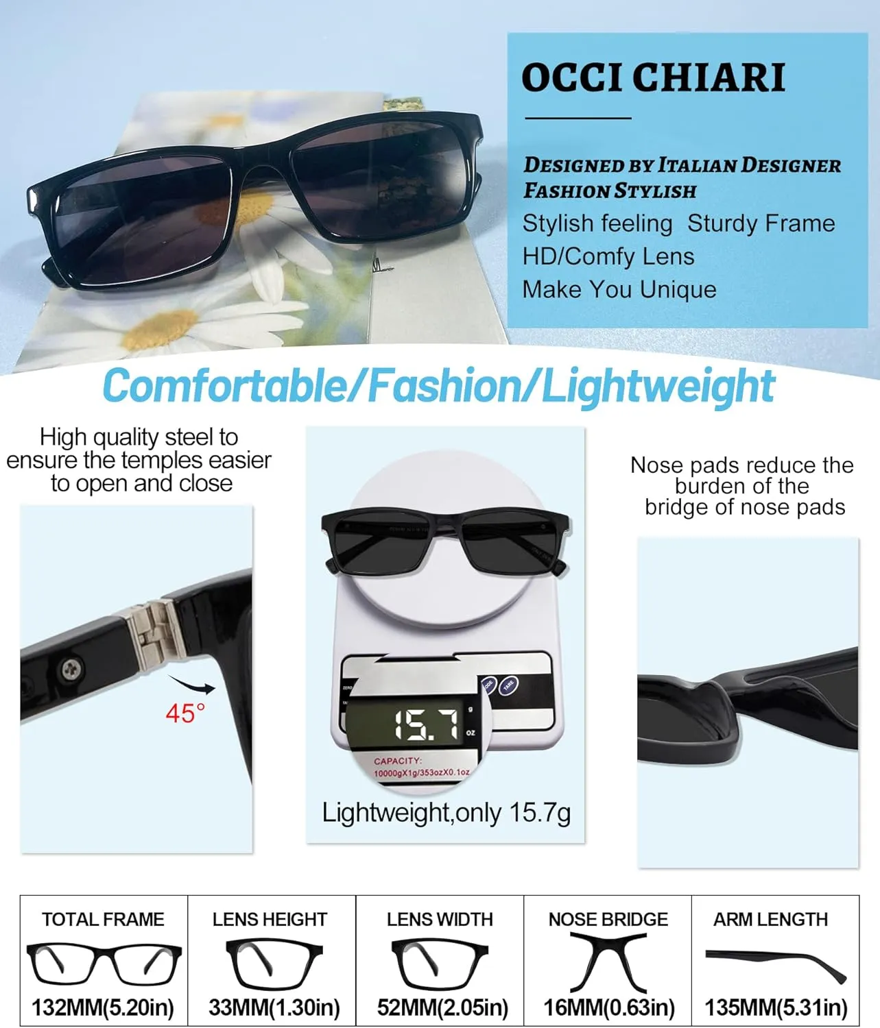 OCCI CHIARI Photochromic Bifocal Reading Glasses for Mens,Square Transition UV Protection Sunglasses Readers
