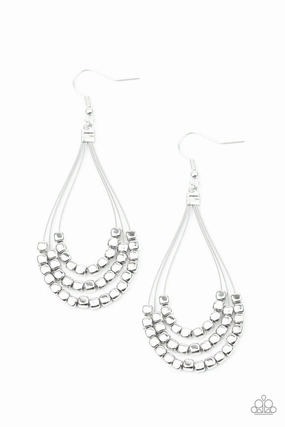 Off the Blocks Shimmer Silver Paparazzi Earrings