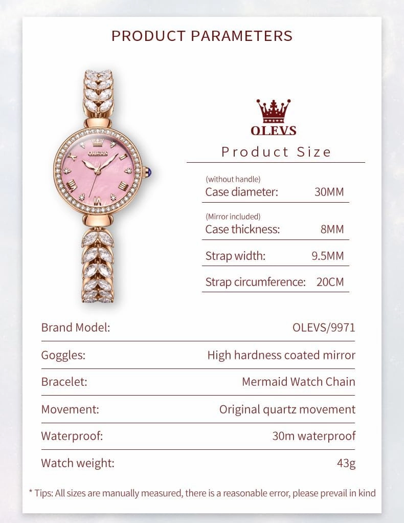 OLEVS Women Watch Set Shinning Diamond Rose Gold Elegant Luxury Ladies Dress Wrist Watches Necklaces & Bracelets