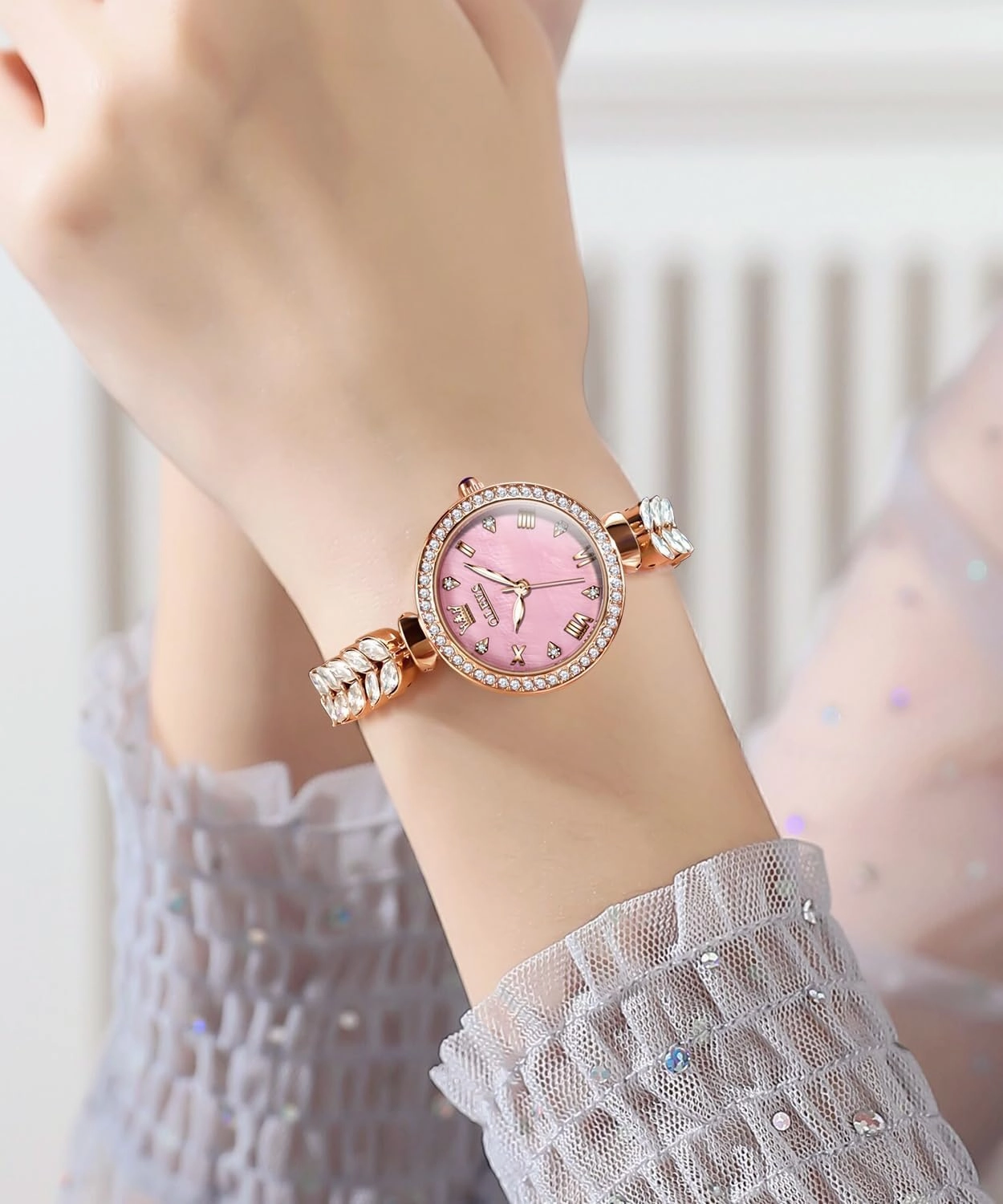 OLEVS Women Watch Set Shinning Diamond Rose Gold Elegant Luxury Ladies Dress Wrist Watches Necklaces & Bracelets