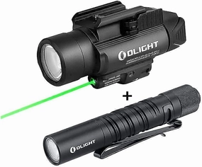 OLIGHT Baldr Pro 1350 Lumens Tactical Weaponlight with Green Beam, Bundled with I3T EOS 180 Lumens Dual-Output Slim EDC Flashlight for Camping and Hiking