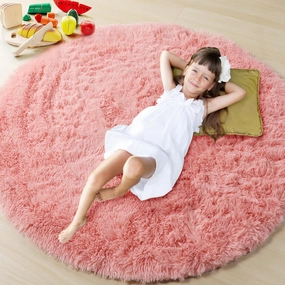ONASAR Baby Pink Round Area Rug 4ft, Soft Bedroom Circle Rugs Mats for Kids Girls Teen Room, Kawaii Fluffy Plush Shaggy Carpet for Baby Nursery Living Room Playroom Home Decor Princess Castle