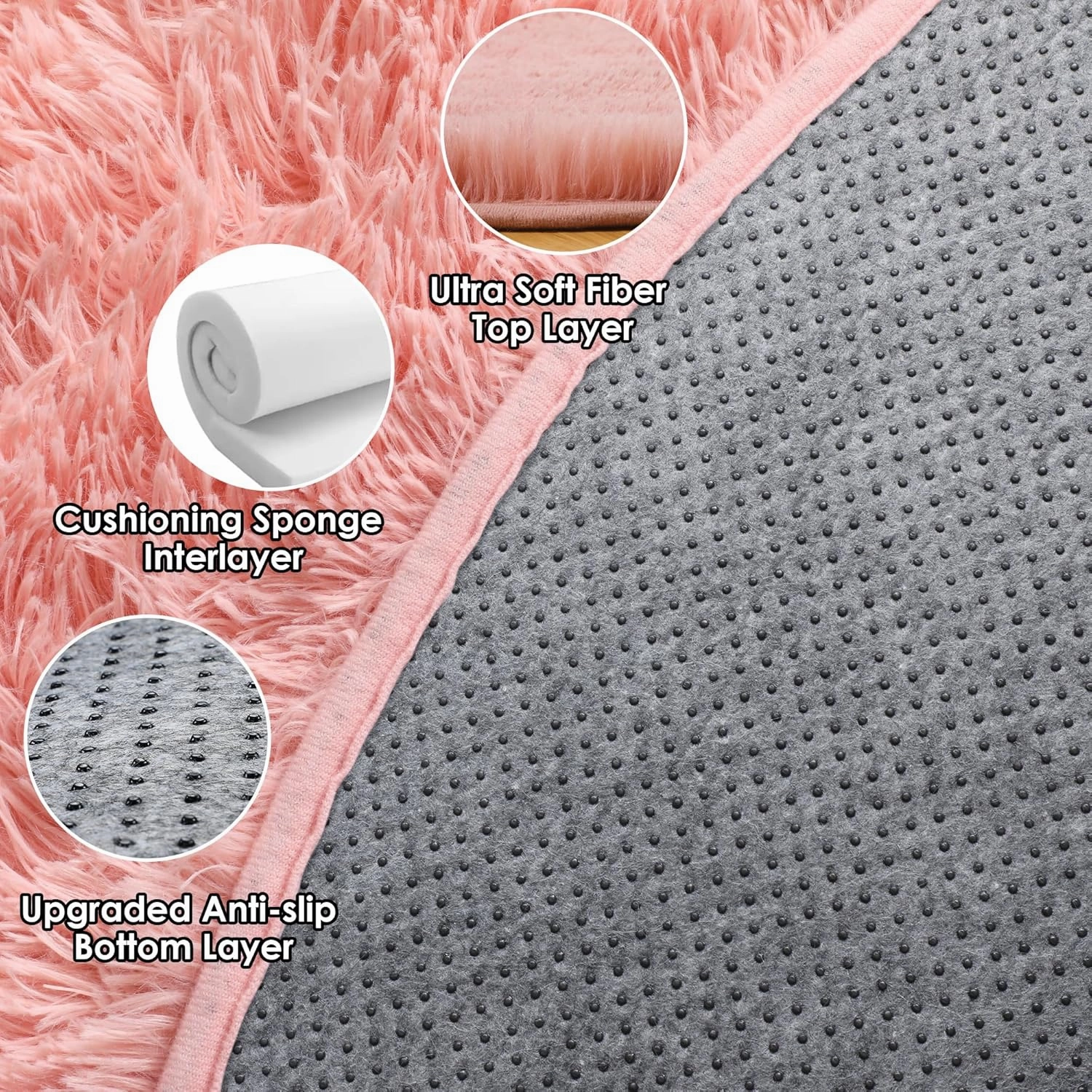 ONASAR Baby Pink Round Area Rug 4ft, Soft Bedroom Circle Rugs Mats for Kids Girls Teen Room, Kawaii Fluffy Plush Shaggy Carpet for Baby Nursery Living Room Playroom Home Decor Princess Castle