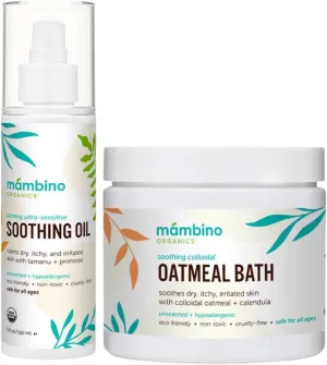 Organic Ultra-Sensitive Skin Calming Set - Natural Colloidal Oatmeal Bath Powder and Soothing Oil - All Natural Fragrance Free with Jojoba & Evening Primrose Oil - 11 oz by Mambino Organics…