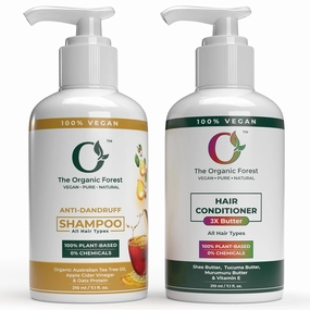 Organic Anti Dandruff Shampoo and Conditioner Set | Infused with Apple Cider Vinegar, Tea Tree Oil & Shea Butter | Sulfate-Free, Hydrating, Frizz Control | Curly Hair, Men & Women, Natural Ingredients