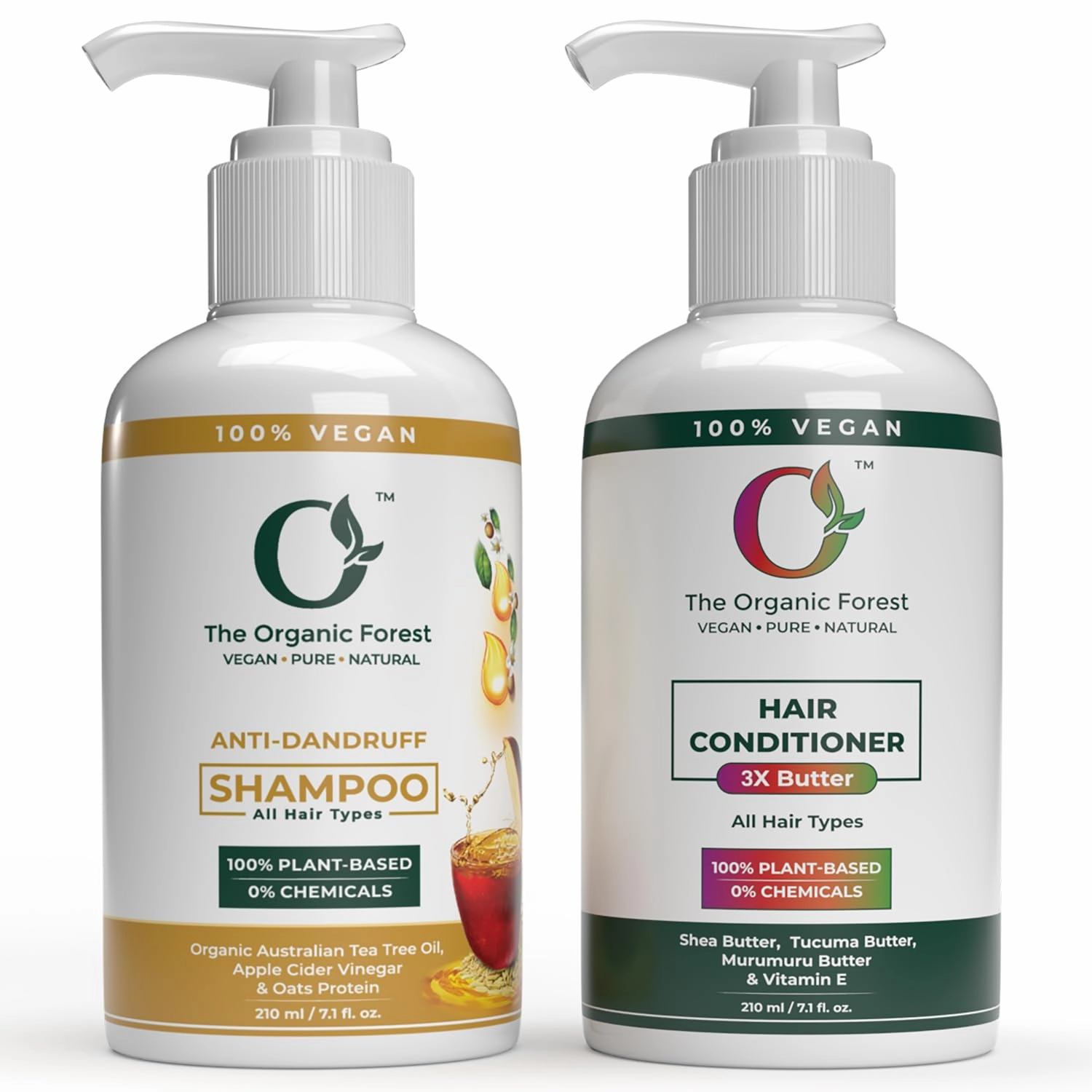 Organic Anti Dandruff Shampoo and Conditioner Set | Infused with Apple Cider Vinegar, Tea Tree Oil & Shea Butter | Sulfate-Free, Hydrating, Frizz Control | Curly Hair, Men & Women, Natural Ingredients