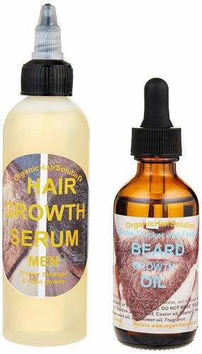 Organic Hair Solution-MEN HAIR GROWTH SERUM AND BEARD GROWTH SET-For Stronger, Thicker Longer Hair-Scalp & Hair Strengthening Oil with Biotin,Castor, Jojoba seed, Argan & Vitamin E- for All Hair Types