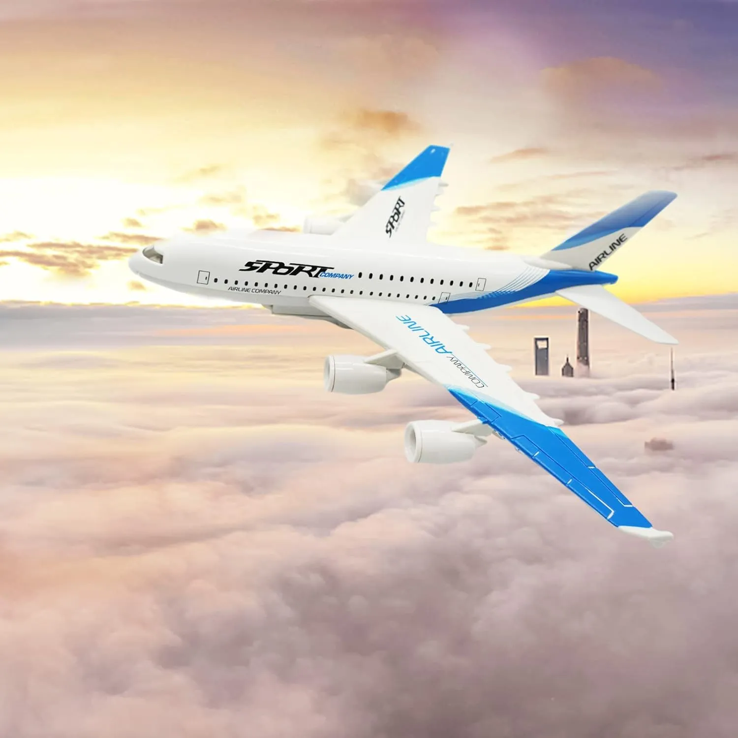 OTONOPI Airplane Toys A380 for Kids Bump and Go Pull Back Airlines Die Cast Metal Airbus Plane Toy with Lights and Sounds Model Airplane Toy for Boys & Girls Christmas Birthday Gift and Collections