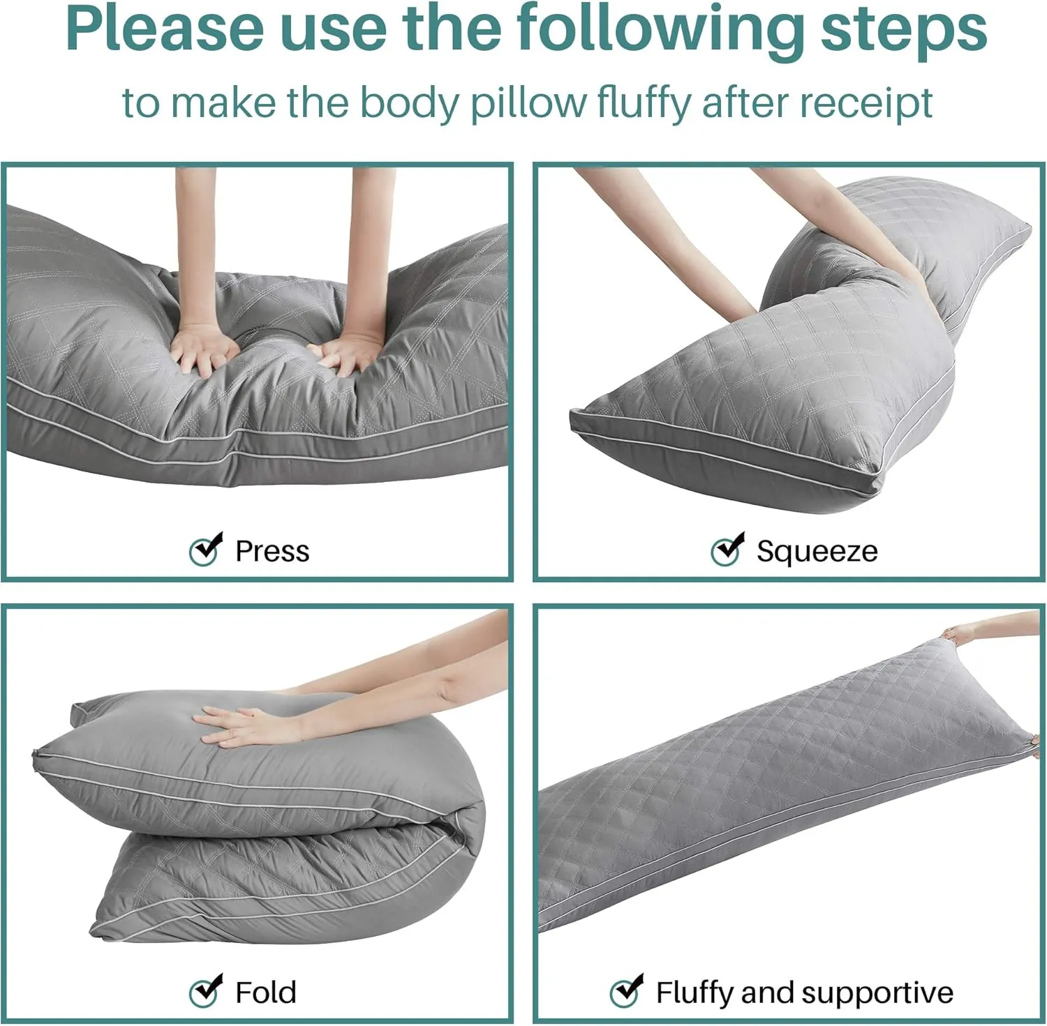 Oubonun Premium Adjustable Loft Quilted Body Pillows - Firm and Fluffy Pillow - Quality Plush Pillow - Down Alternative Pillow - Head Support Pillow - 21"x54"