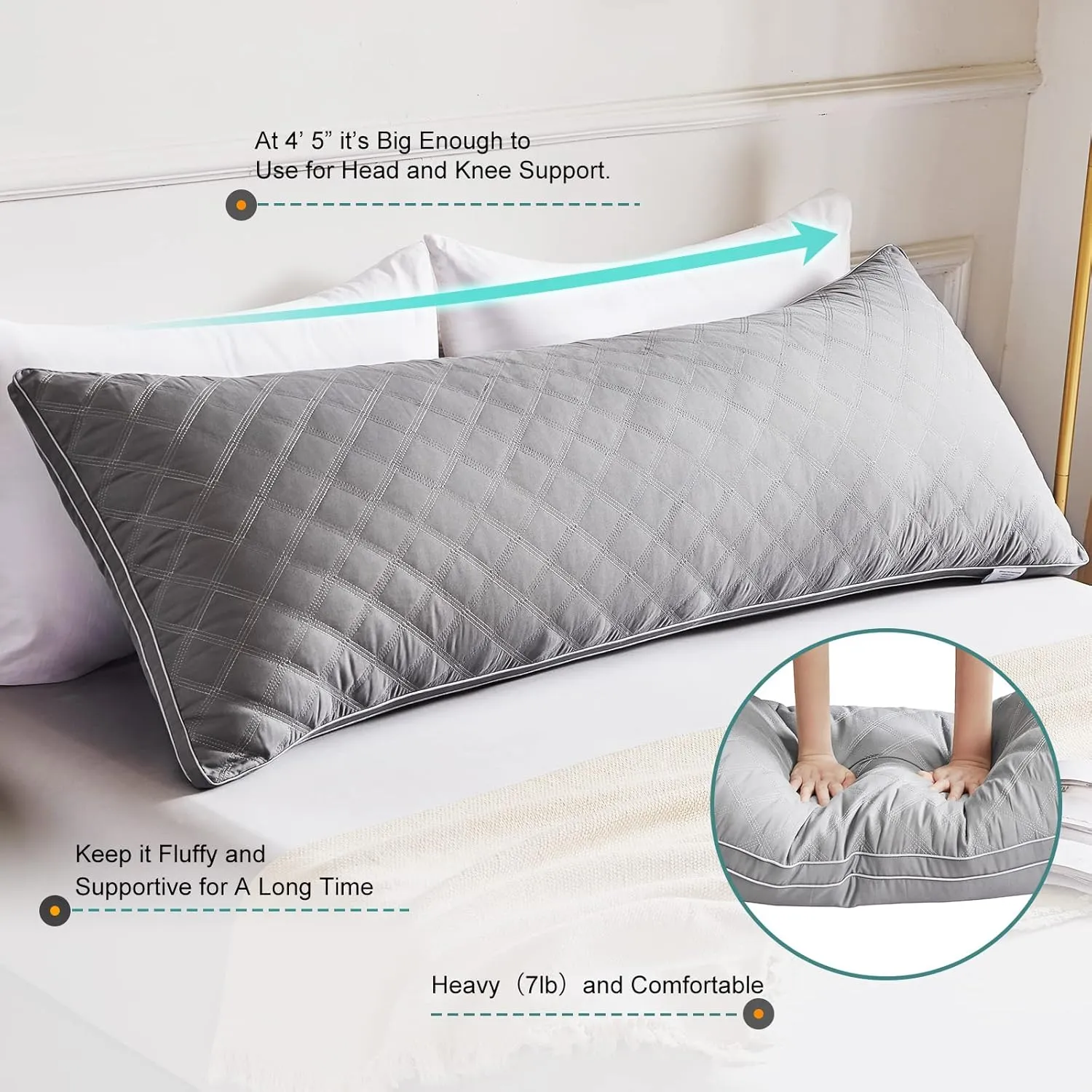 Oubonun Premium Adjustable Loft Quilted Body Pillows - Firm and Fluffy Pillow - Quality Plush Pillow - Down Alternative Pillow - Head Support Pillow - 21"x54"