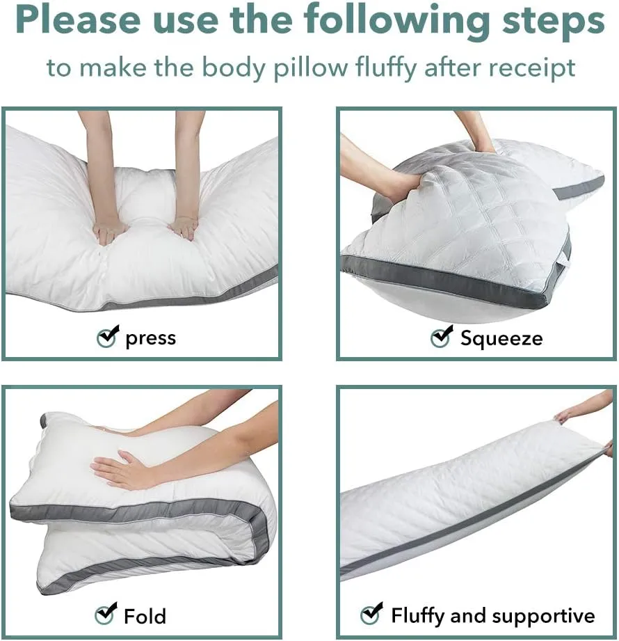 Oubonun Premium Adjustable Loft Quilted Body Pillows - Firm and Fluffy - Quality Plush - Down Alternative - Head Support Pillow - 21"x54"