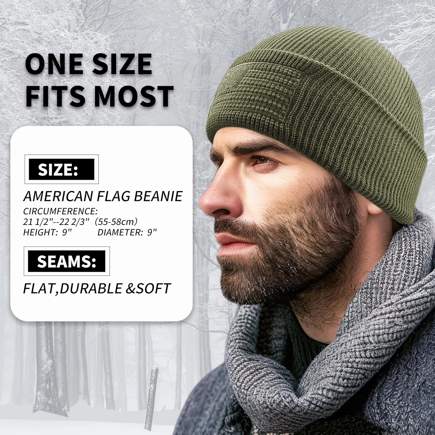 OUTDOOR SHAPING American Flag Embroidered Knit Cuffed Beanie for Men Women Tactical Winter Warm Hat