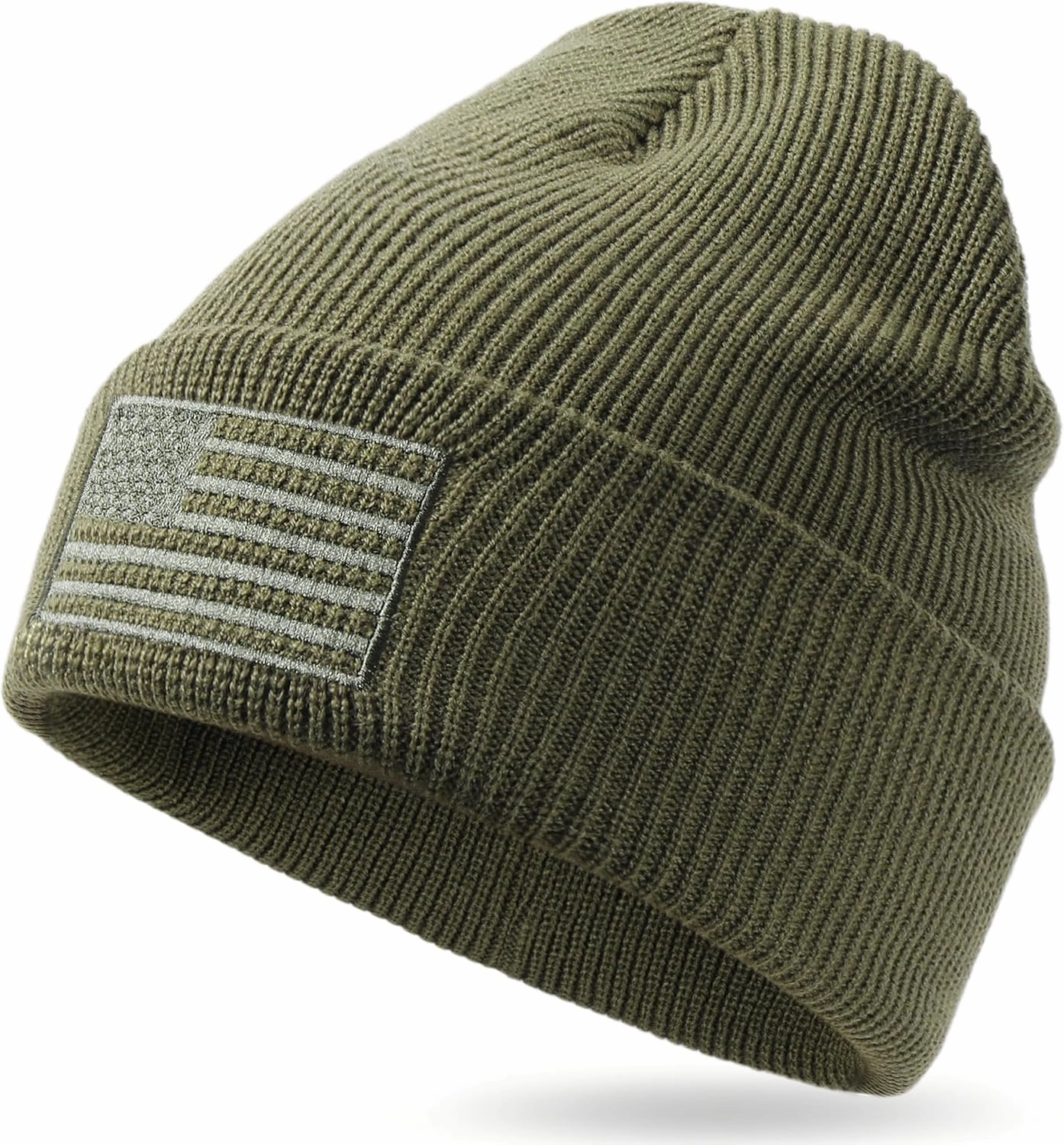OUTDOOR SHAPING American Flag Embroidered Knit Cuffed Beanie for Men Women Tactical Winter Warm Hat