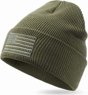 OUTDOOR SHAPING American Flag Embroidered Knit Cuffed Beanie for Men Women Tactical Winter Warm Hat