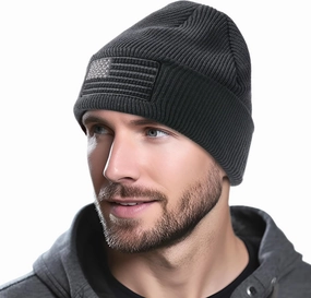 OUTDOOR SHAPING American Flag Embroidered Knit Cuffed Beanie for Men Women Tactical Winter Warm Hat