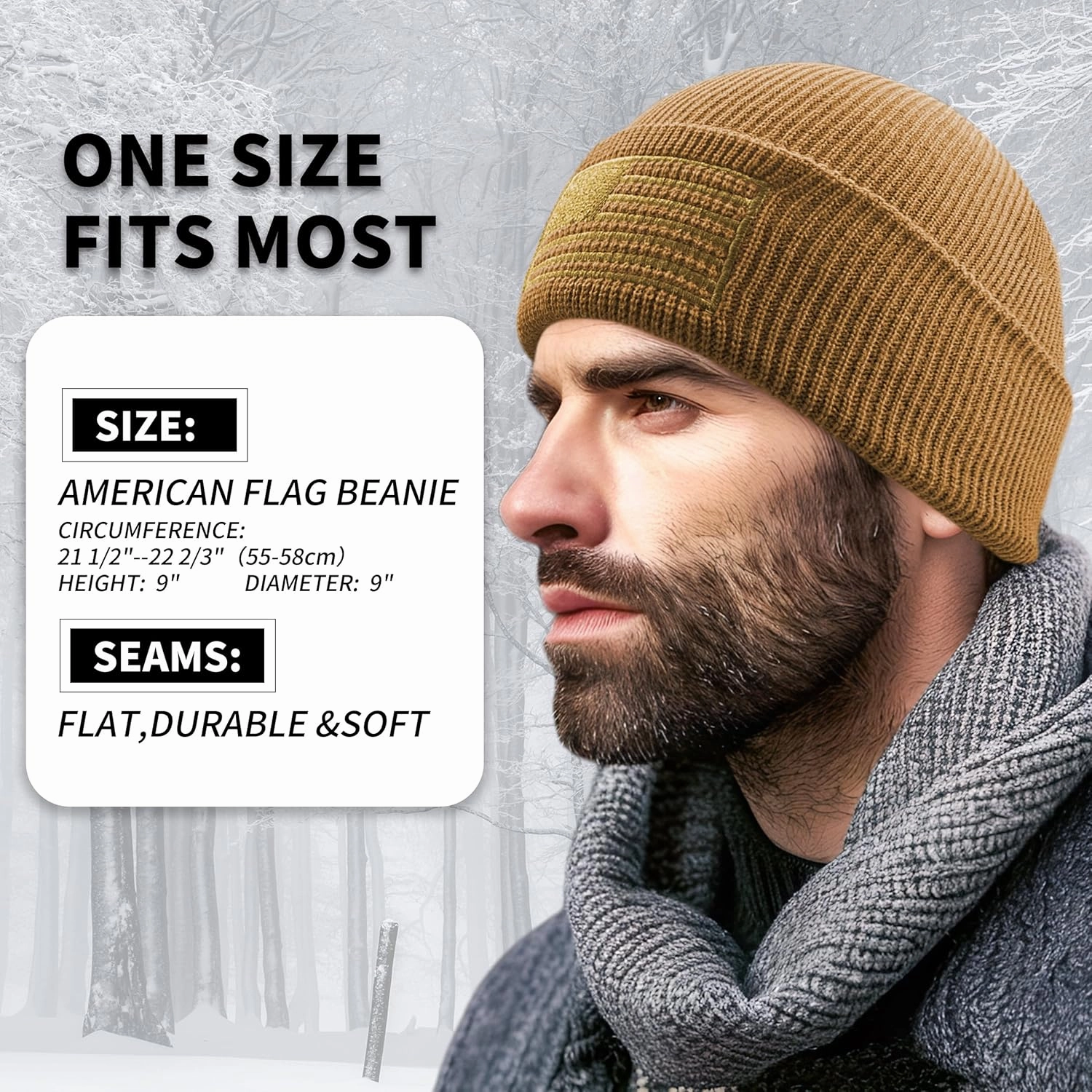 OUTDOOR SHAPING American Flag Embroidered Knit Cuffed Beanie for Men Women Tactical Winter Warm Hat
