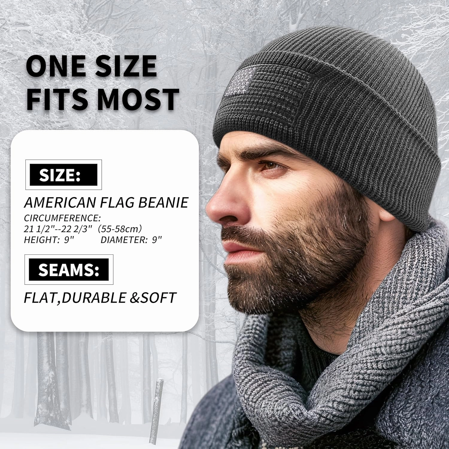 OUTDOOR SHAPING American Flag Embroidered Knit Cuffed Beanie for Men Women Tactical Winter Warm Hat