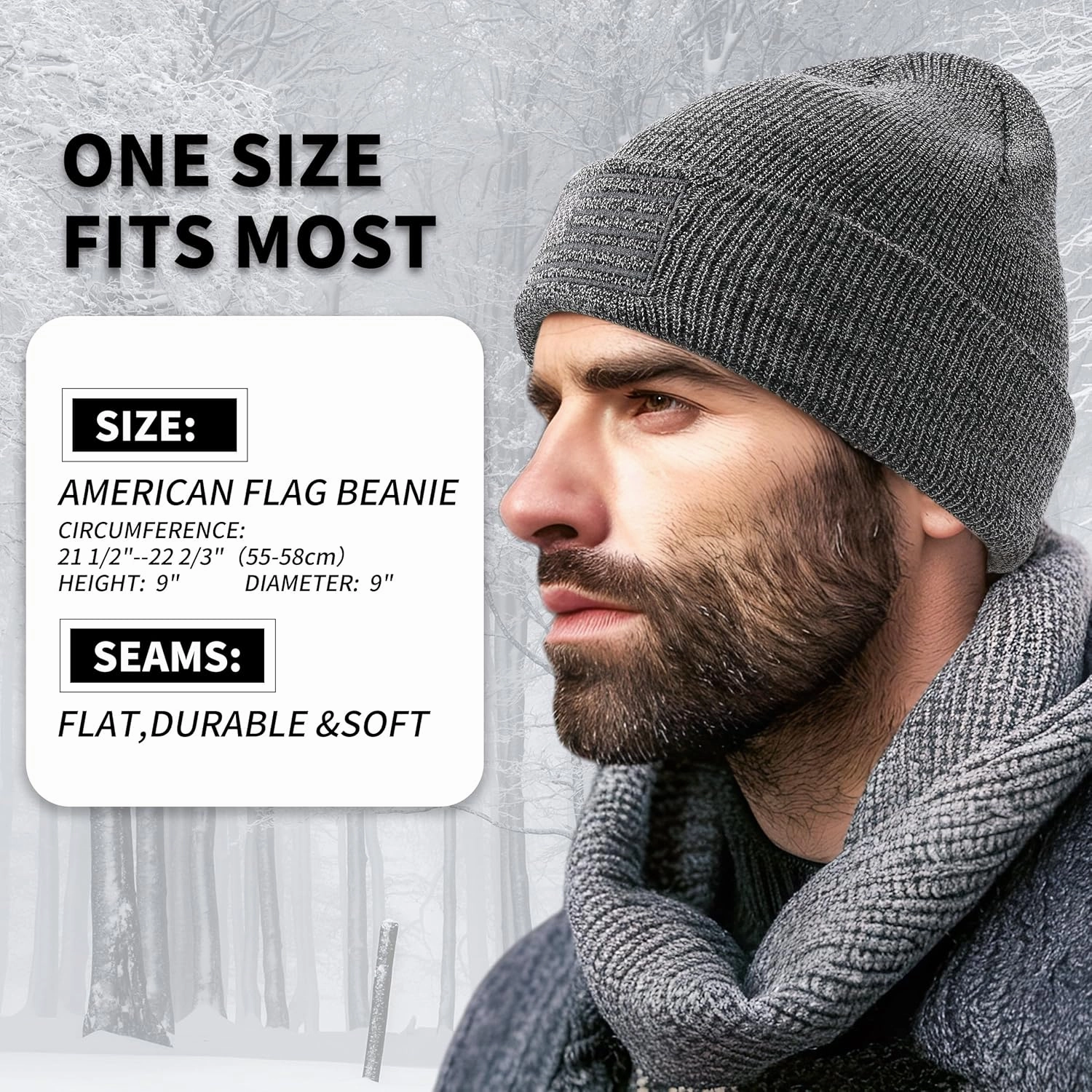 OUTDOOR SHAPING American Flag Embroidered Knit Cuffed Beanie for Men Women Tactical Winter Warm Hat