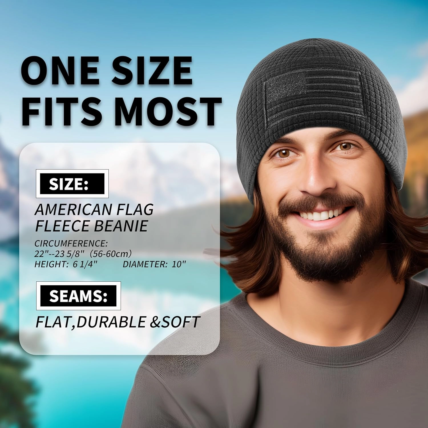 OUTDOOR SHAPING Grid Fleece Beanie with American Flag Embroidery Waffle Tactical Army Military Skull Cap