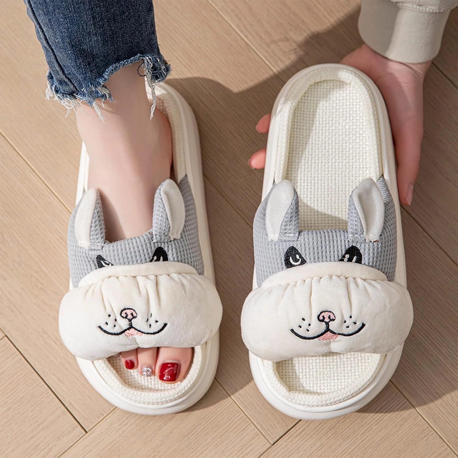Outdoor Slippers for Women Fluffy House Slippers Open Toe Soft Thick Memory Foam Slippers Non-slip Comfy Fuzzy Indoor Shoes
