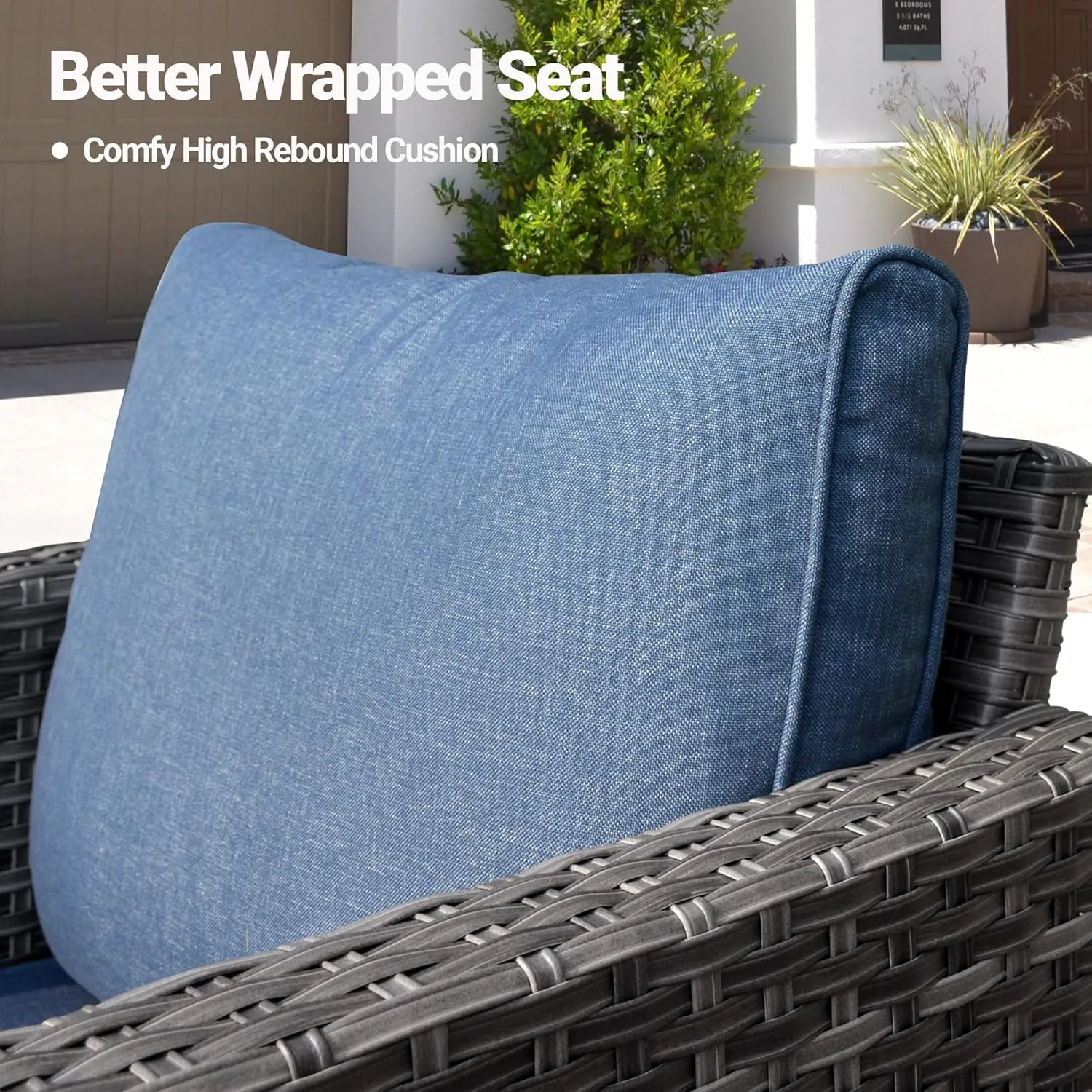 ovios Patio Furniture Set, 5 Pieces Outdoor Wicker Rattan Sofa Couch with Chairs, Ottomans and Comfy Cushions, All Weather High Back Conversation Set Garden Backyard, Denim Blue
