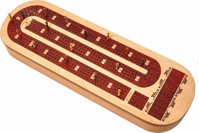 PALM ROYAL HANDICRAFTS 4 Track Wooden Cribbage Board Set Inlaid in Bloodwood and Maplewood with pegs and Cards. Storage Available. 4 Player Cribbage Board (15 x 5 Inches)