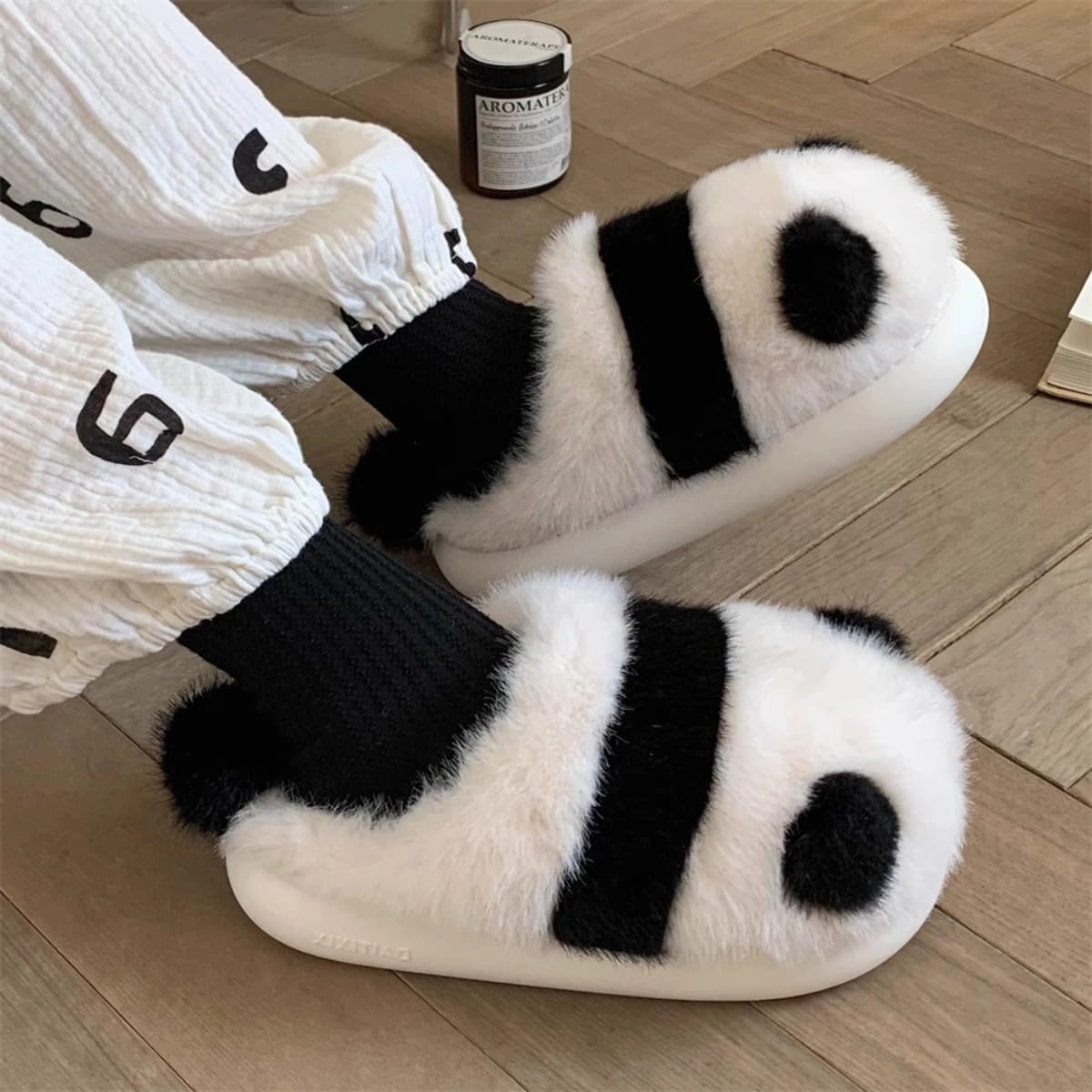 Panda Animal Slippers for Women and Men Plush Winter House Slippers with Backs for Indoor and Outdoor
