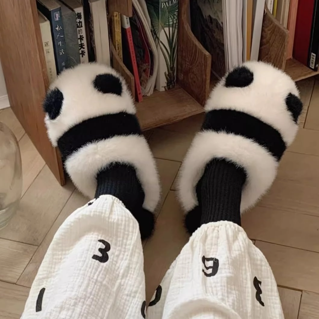 Panda Animal Slippers for Women and Men Plush Winter House Slippers with Backs for Indoor and Outdoor