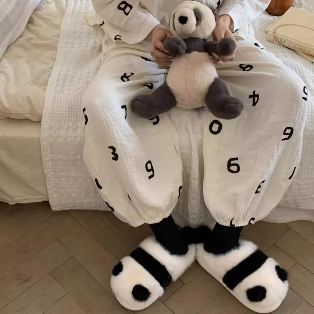 Panda Animal Slippers for Women and Men Plush Winter House Slippers with Backs for Indoor and Outdoor
