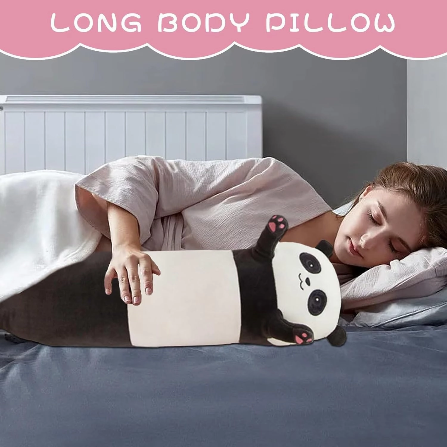 Panda Stuffed Animal Long Body Pillow - Soft Plush Panda Pillow for Cuddling and Decor, Comfortable Body Pillows with Fluffy Cotton Filling for Kids and Adults