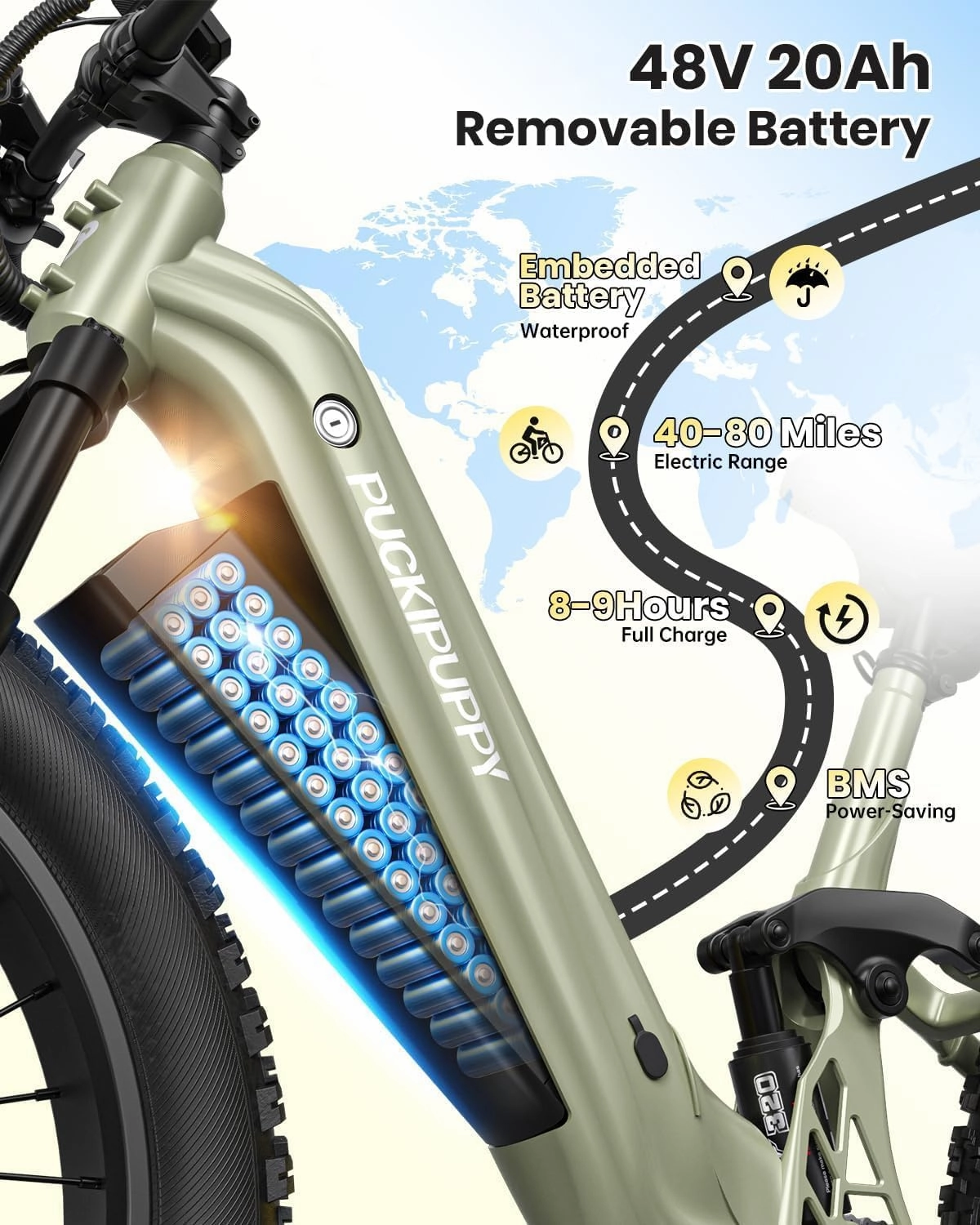 Parcel Battery, Electric Bike for Adults 960W, 48V 20AH Battery Adult Electric Bicycles, 26" Fat Tire Full Suspension Step-Thru Ebike, 28MPH Mountain Ebike, 7 Speed, 80Miles Range