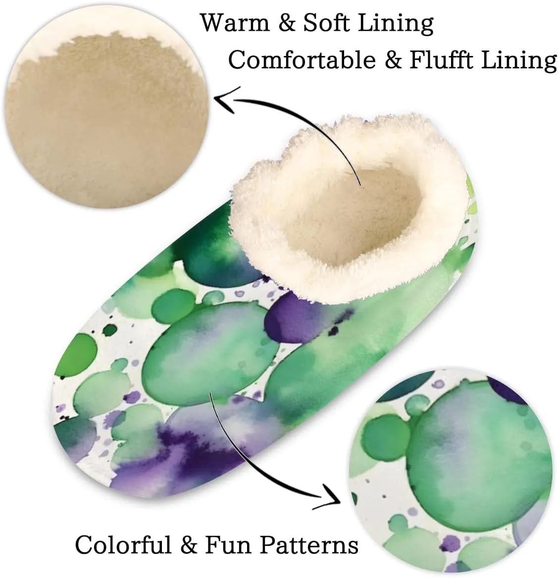 Pardick Fuzzy House Slippers for Women Men, Ink Splashes Anti-Slip Fleece Lined Shoes, Home Bedroom Indoor Slippers with Plush Lining, Watercolor Dots Warm Slippers