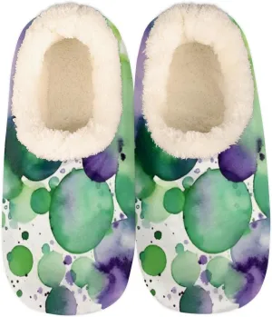 Pardick Fuzzy House Slippers for Women Men, Ink Splashes Anti-Slip Fleece Lined Shoes, Home Bedroom Indoor Slippers with Plush Lining, Watercolor Dots Warm Slippers
