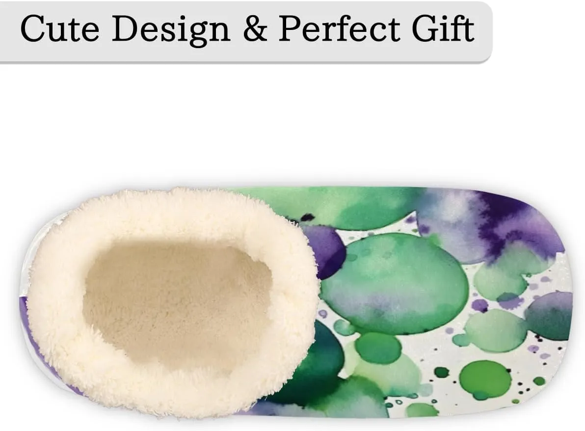 Pardick Fuzzy House Slippers for Women Men, Ink Splashes Anti-Slip Fleece Lined Shoes, Home Bedroom Indoor Slippers with Plush Lining, Watercolor Dots Warm Slippers