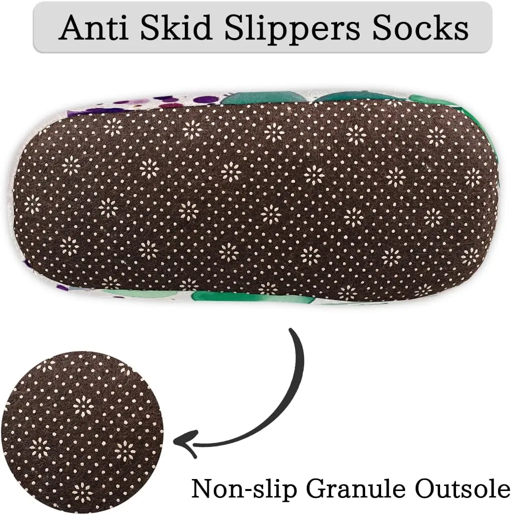 Pardick Fuzzy House Slippers for Women Men, Multi Color Dots Anti-Slip Fleece Lined Shoes, Home Bedroom Indoor Slippers with Plush Lining, Watercolor Warm Slippers