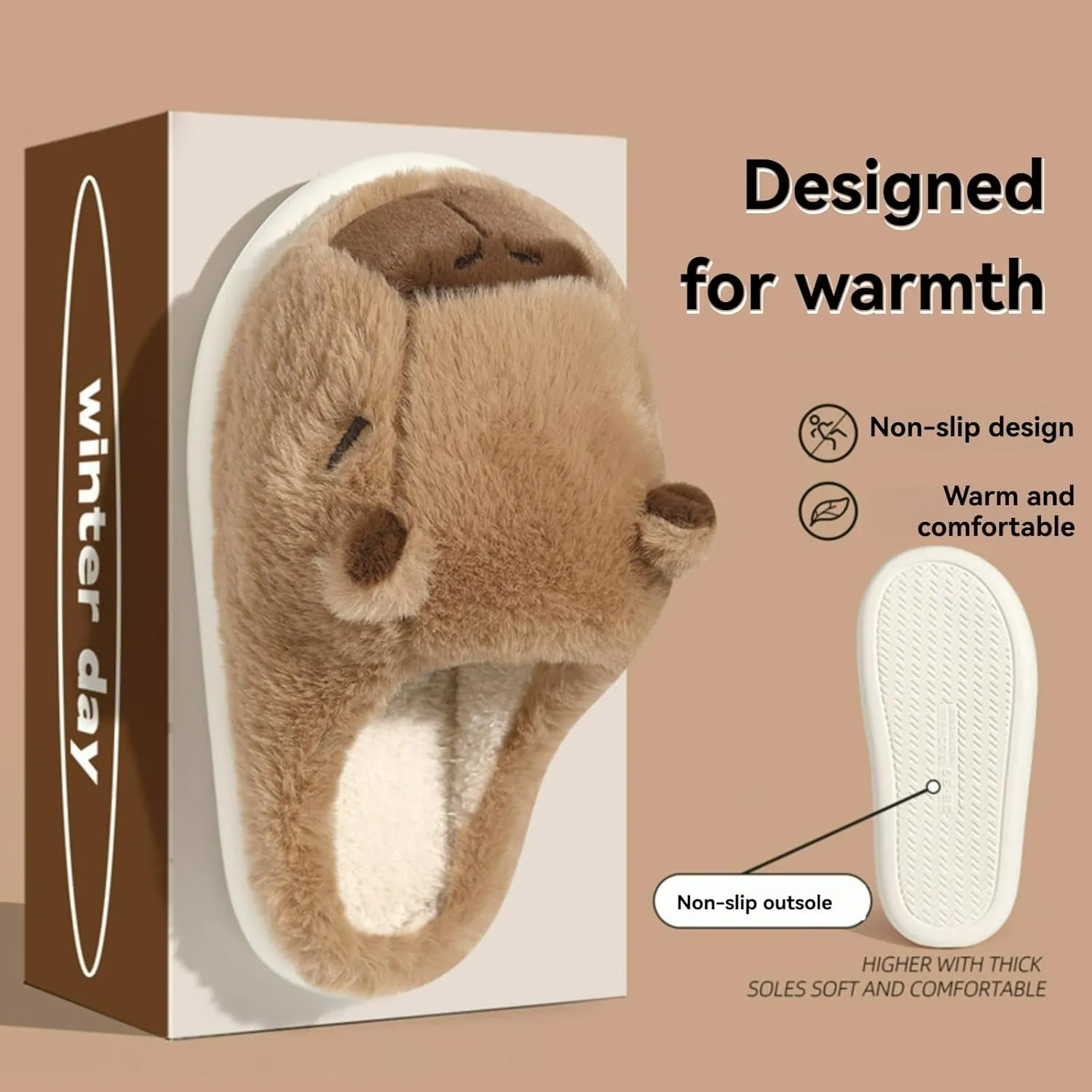 Parent-Child Fuzzy Slippers Cute Capybara Shape Soft Cozy Warm Anti-Slip Soles Indoor Fluffy Slippers Gift for Christmas
