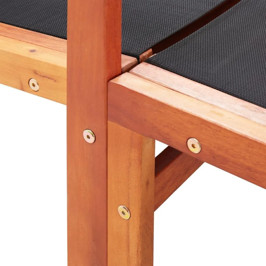 Patio Chair with Footrest Solid Wood Eucalyptus and Textilene Black Outdoor Lounge Chair for Garden Deck Backyard