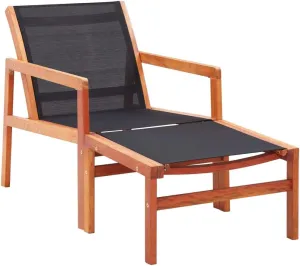 Patio Chair with Footrest Solid Wood Eucalyptus and Textilene Black Outdoor Lounge Chair for Garden Deck Backyard