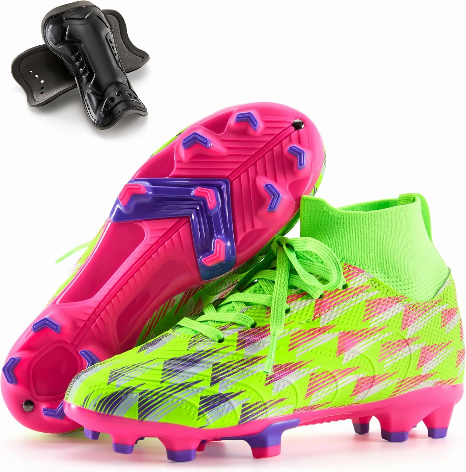 PATPAT Kids Soccer Cleats – High Top Outdoor Firm Ground and Turf Football Training Shoes for Little Big Boys and Girls, Sizes 10-6