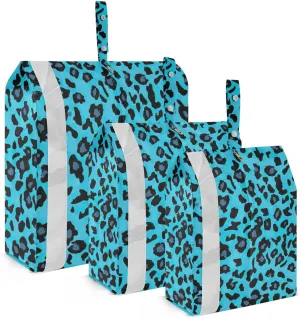 Peacock Blue Leopard Print Travel Storage Bag with Lanyard - Portable Lightweight Classified Storage Bag with Zipper, Dust and Waterproof Travel Packing Cube for Suitcase,3 Pieces