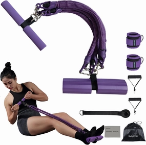 Pedal Resistance Band, Rebomer Exercise Band Home Fitness Band for Working Out, 4-Tube Elastic Sit Up Pull Rope for Men Women, Multifunction Tension Rope for Strength Training/Yoga with 2 Ankle Straps