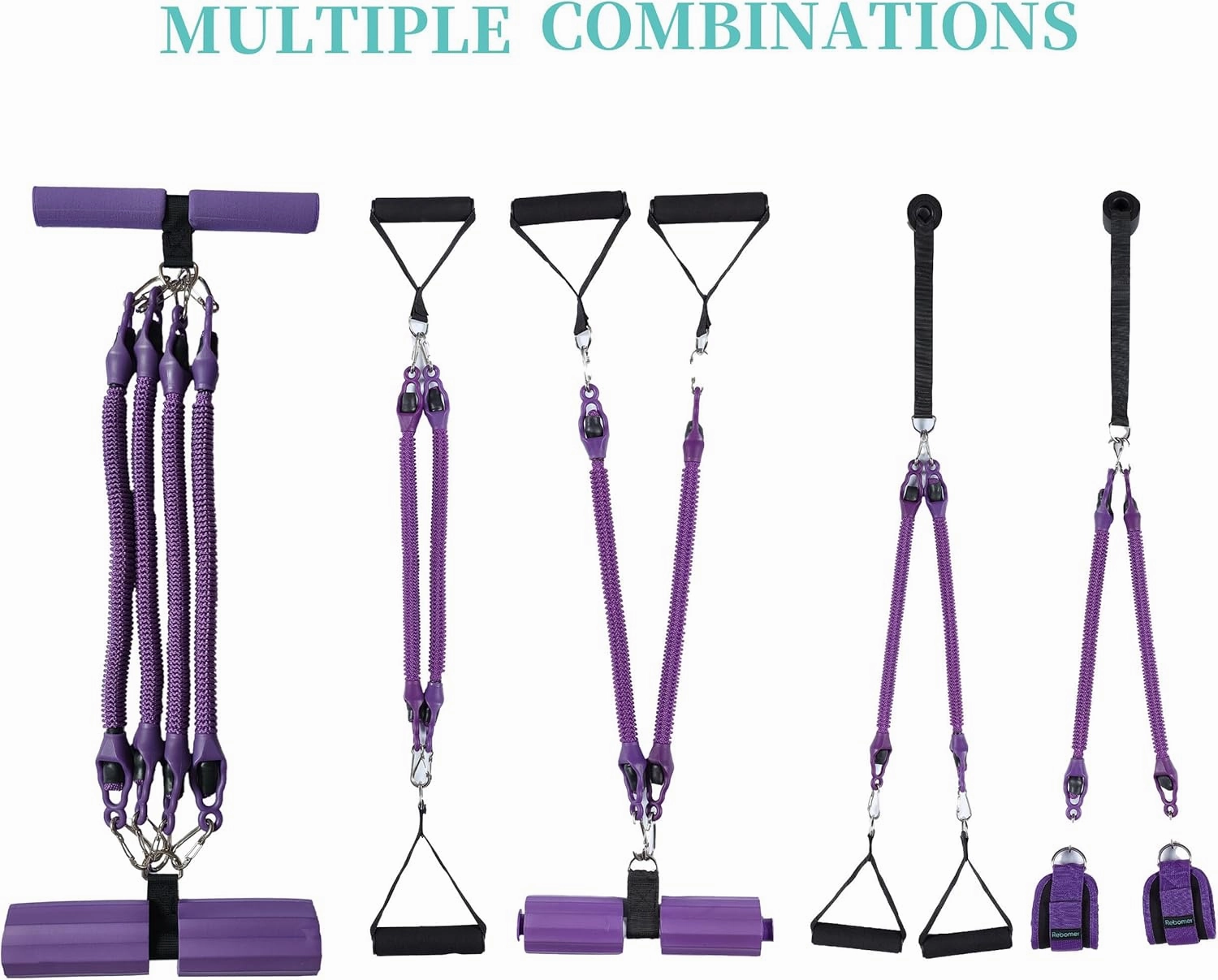 Pedal Resistance Band, Rebomer Exercise Band Home Fitness Band for Working Out, 4-Tube Elastic Sit Up Pull Rope for Men Women, Multifunction Tension Rope for Strength Training/Yoga with 2 Ankle Straps