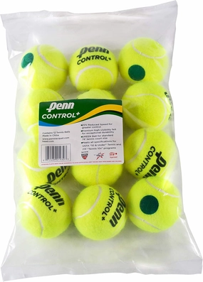 PENN Control Plus Tennis Balls - Youth Felt Green Dot Tennis Balls for Beginners - 12 Ball Polybag