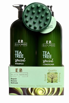Peppermint Tea Tree Special Shampoo and Conditioner Set (33.8 0z)- Elata de Breeze with Scalp Massager Brush | Soothes Itchy Scalp, Deep Cleans & Hydrates – For All Hair Types 33.8 oz each
