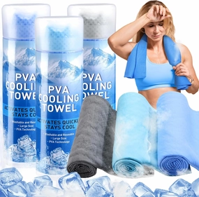 Peryiter 3 Packs PVA Cooling Towel Reusable Instant Cooling Neck Towel Breathable Soft Long Lasting Ice Sports Supplies for Running Hiking Swimming Golf(Blue, Light Blue, Gray)