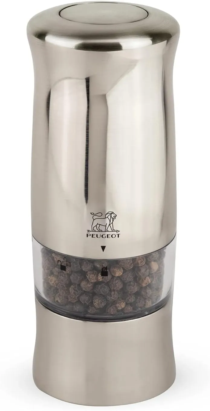 Peugeot - Zeli Electric Salt Mill - Salt Grinder, Battery Powered - LED Light, ABS with Brushed Metal Finish, 5.5 inches