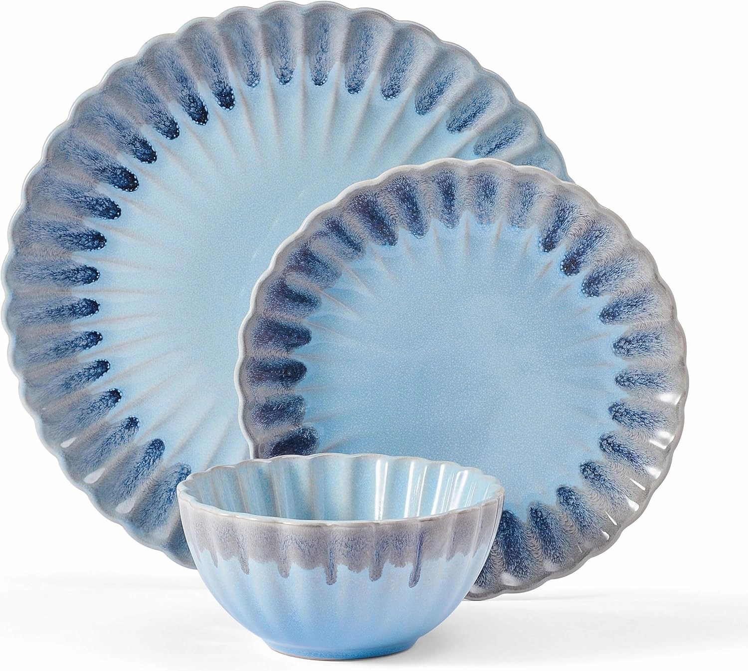 Pfaltzgraff Lucinda Scalloped Rim 12 Piece Plate Bowl Dinnerware Set, Service for 4