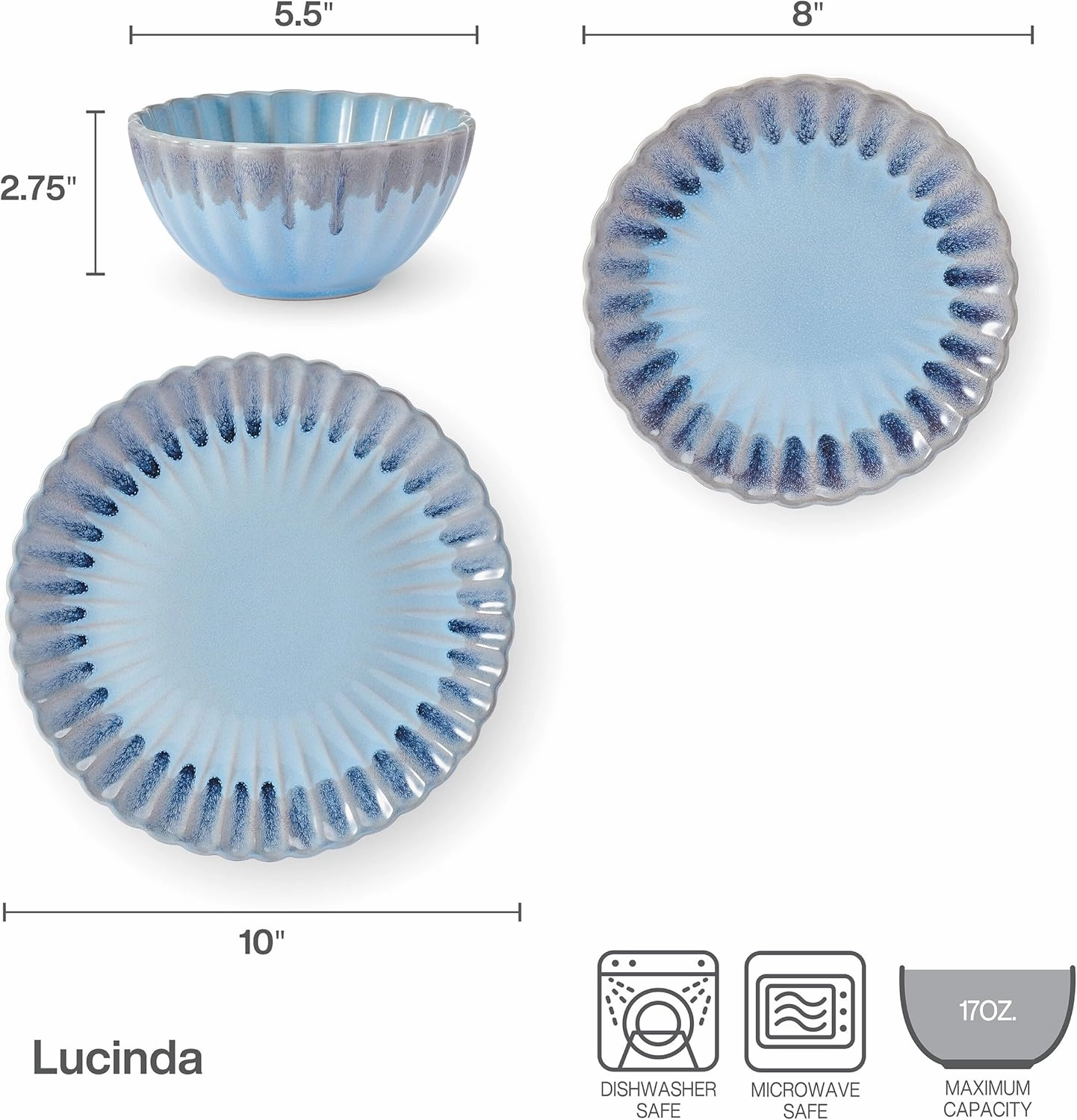 Pfaltzgraff Lucinda Scalloped Rim 12 Piece Plate Bowl Dinnerware Set, Service for 4