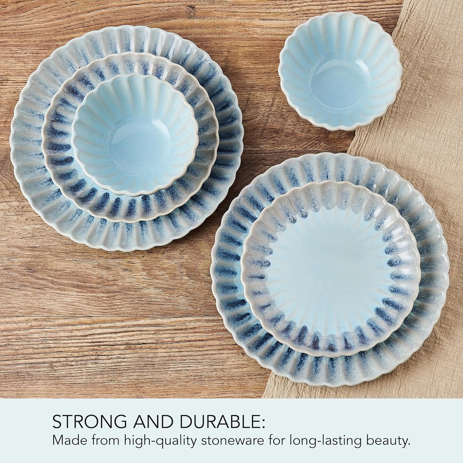 Pfaltzgraff Lucinda Scalloped Rim 12 Piece Plate Bowl Dinnerware Set, Service for 4