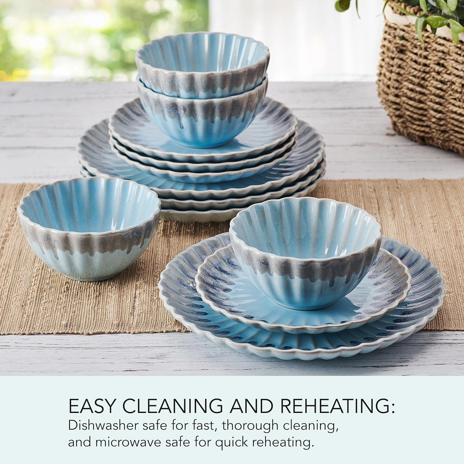 Pfaltzgraff Lucinda Scalloped Rim 12 Piece Plate Bowl Dinnerware Set, Service for 4